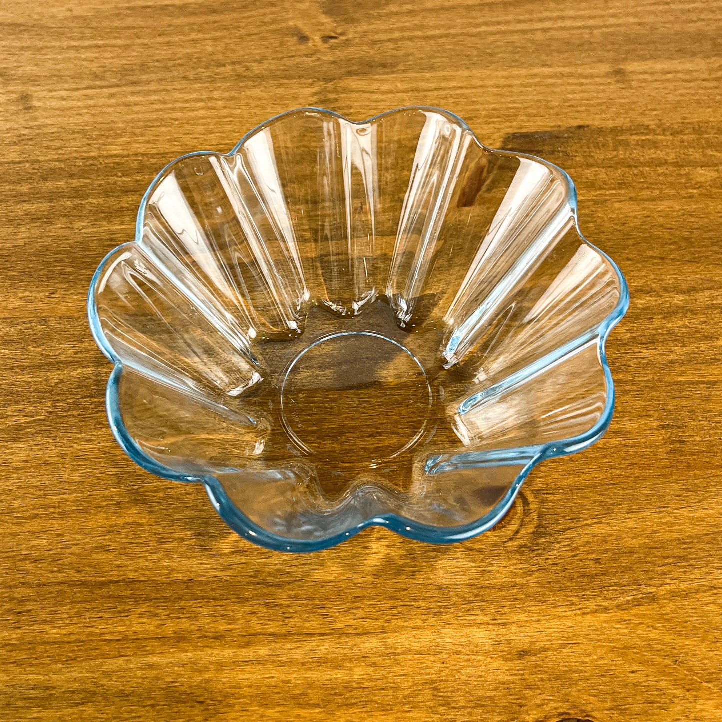 Marinex Scalloped Edge Blue Glass Bowl / Flan / Pudding Mold