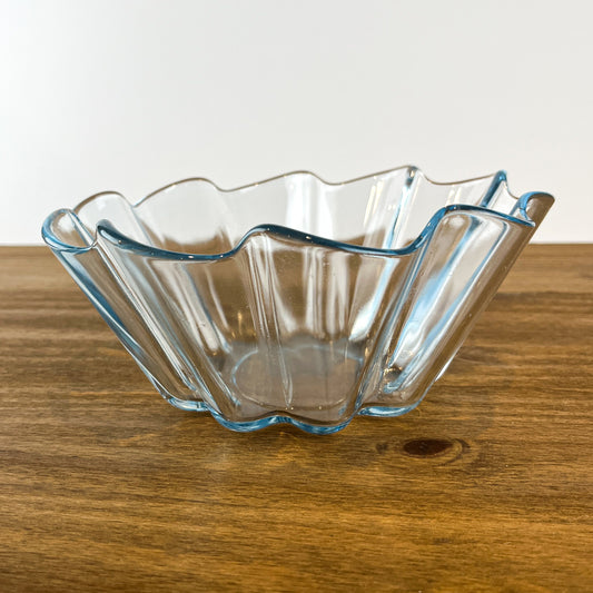 Marinex Scalloped Edge Blue Glass Bowl / Flan / Pudding Mold