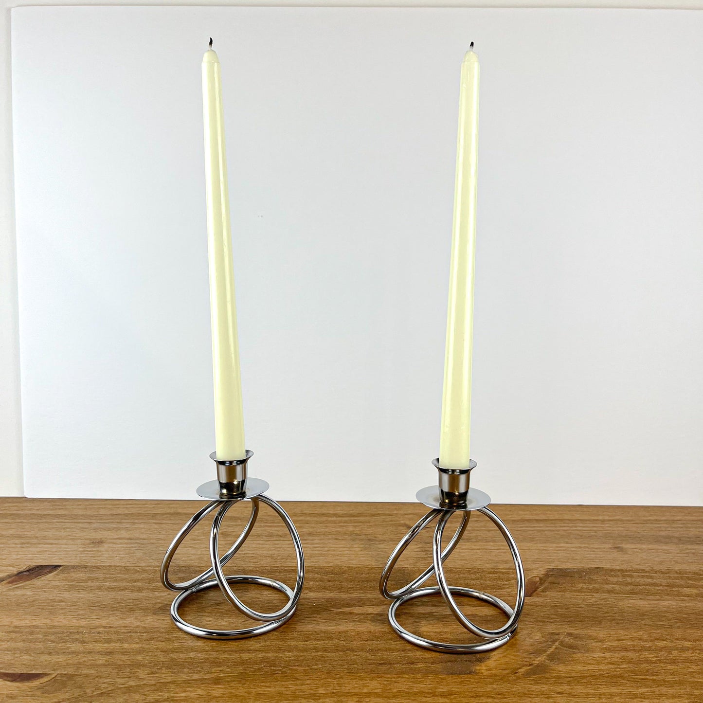 Silver Chrome Taper Candle Holder Set