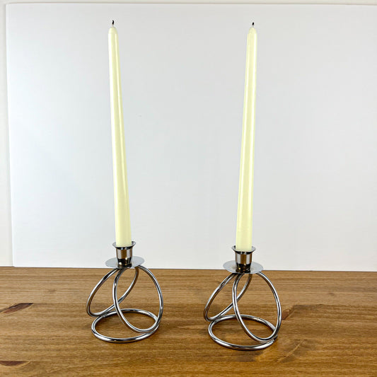 Silver Chrome Taper Candle Holder Set