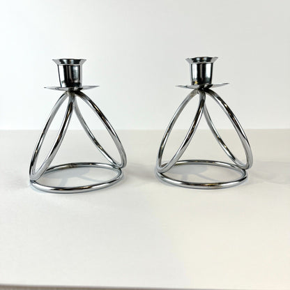 Silver Chrome Taper Candle Holder Set