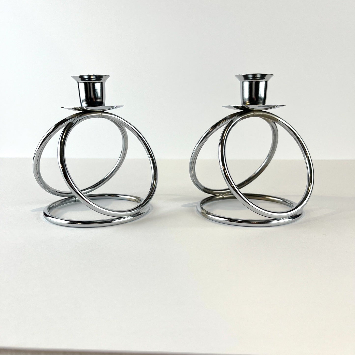 Silver Chrome Taper Candle Holder Set