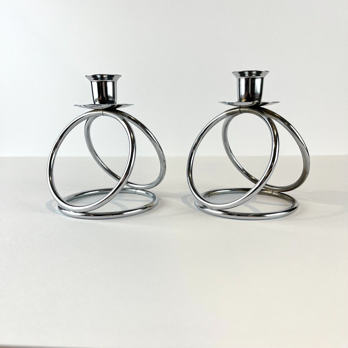 Silver Chrome Taper Candle Holder Set