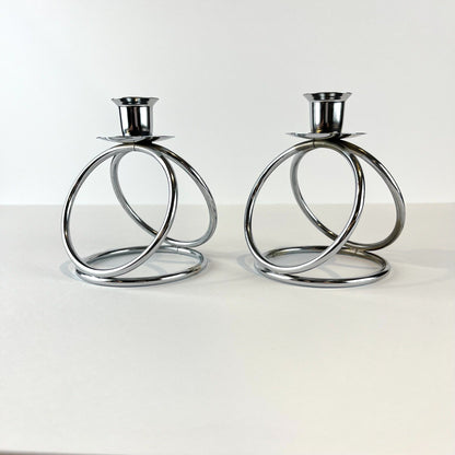 Silver Chrome Taper Candle Holder Set