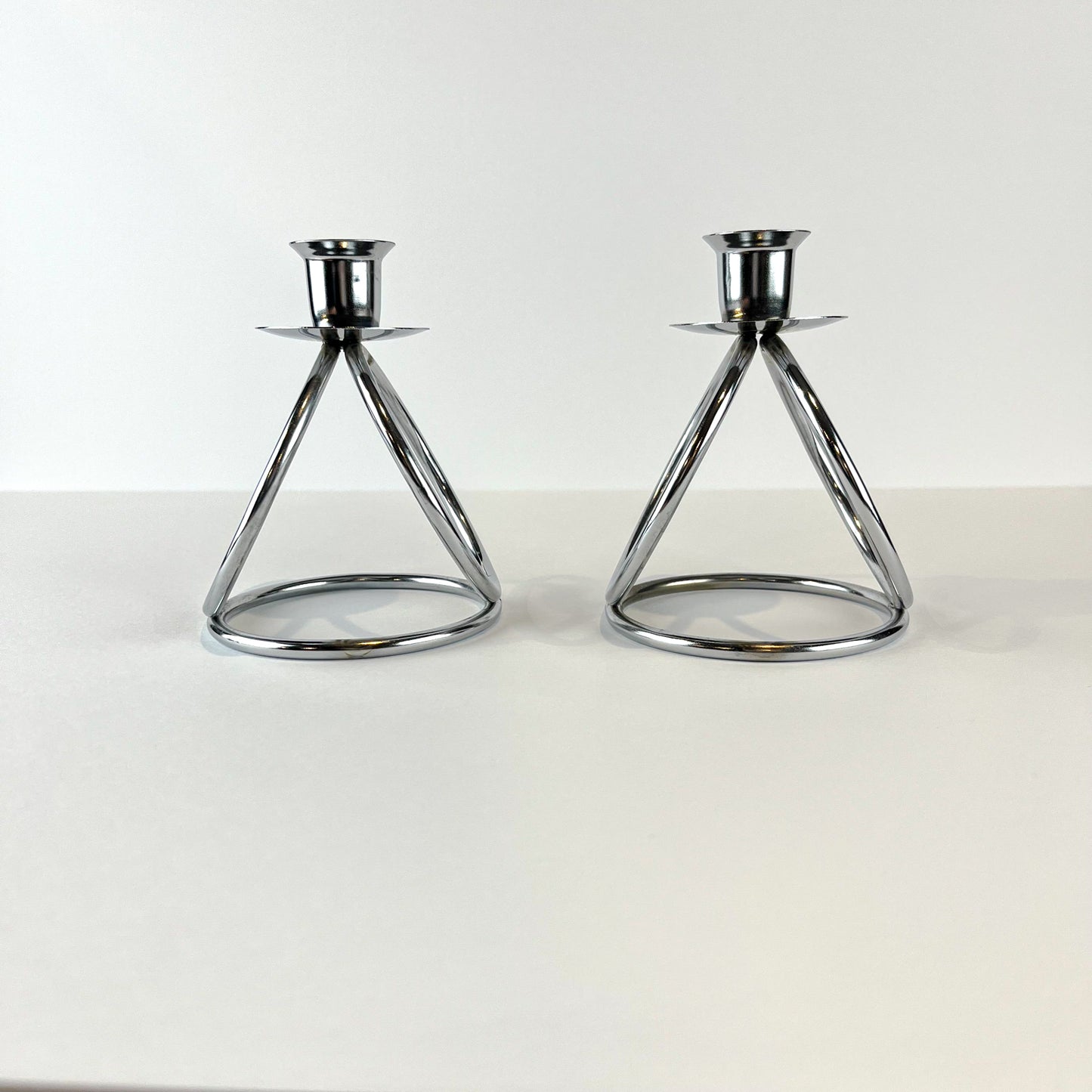 Silver Chrome Taper Candle Holder Set