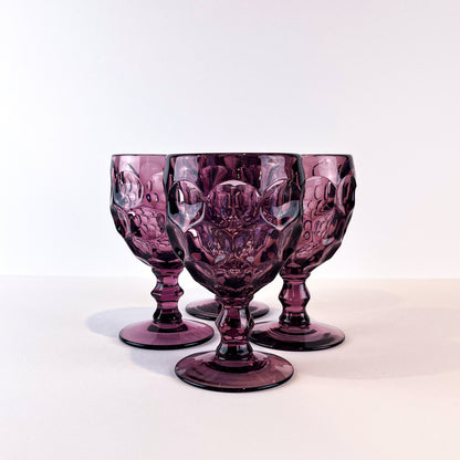 Imperial Glass Provincial Amethyst Thumbprint Goblets - Set of 4