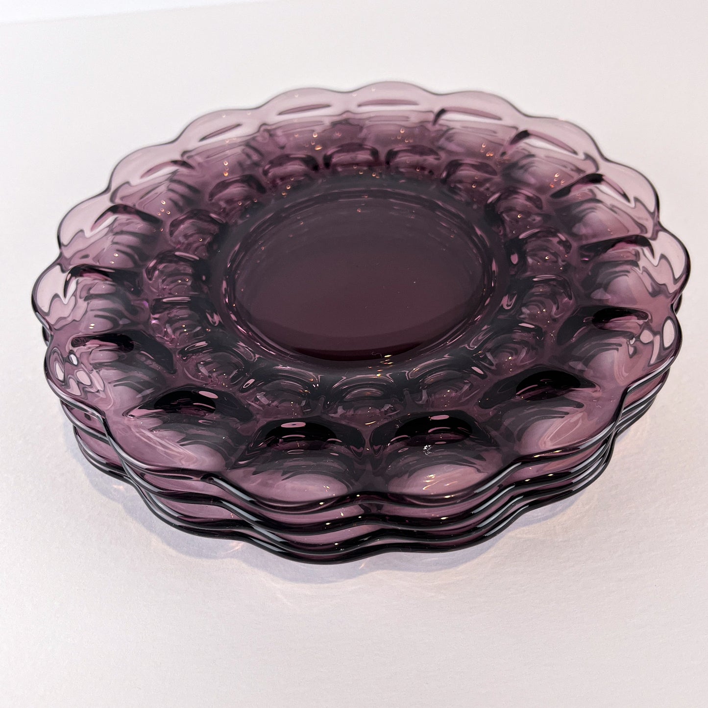 Imperial Glass Provincial Amethyst Thumbprint Salad Luncheon Plates - Set of 4