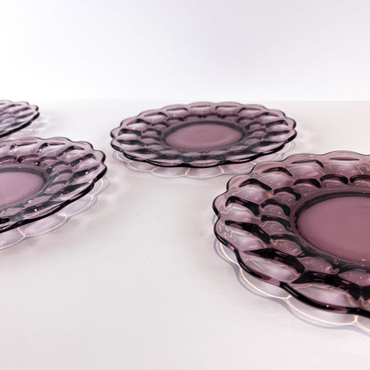 Imperial Glass Provincial Amethyst Thumbprint Salad Luncheon Plates - Set of 4