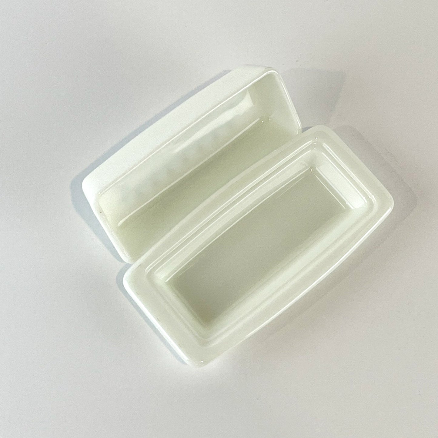 PYREX Milk Glass Butter Dish in Snowflake Blue Garland Print