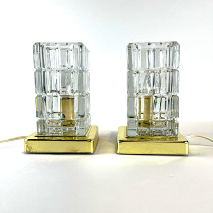 Mid Century Faceted Glass Crystal Block Table Lamps