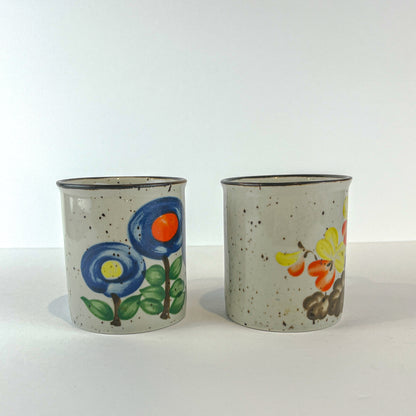 Mid Century Speckled Floral Stoneware Mugs - Set of 2