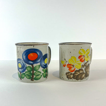 Mid Century Speckled Floral Stoneware Mugs - Set of 2