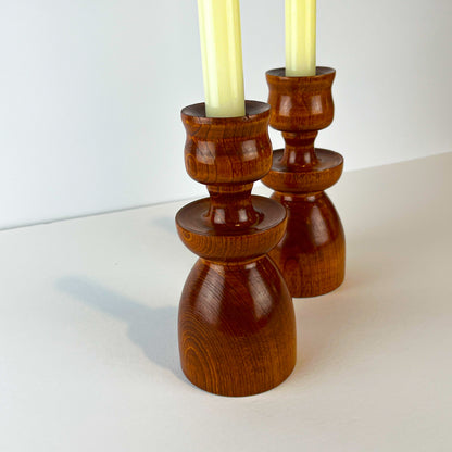 Mid Century Wooden Candlestick Holders - Set of 2