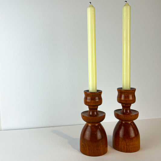 Mid Century Wooden Candlestick Holders - Set of 2
