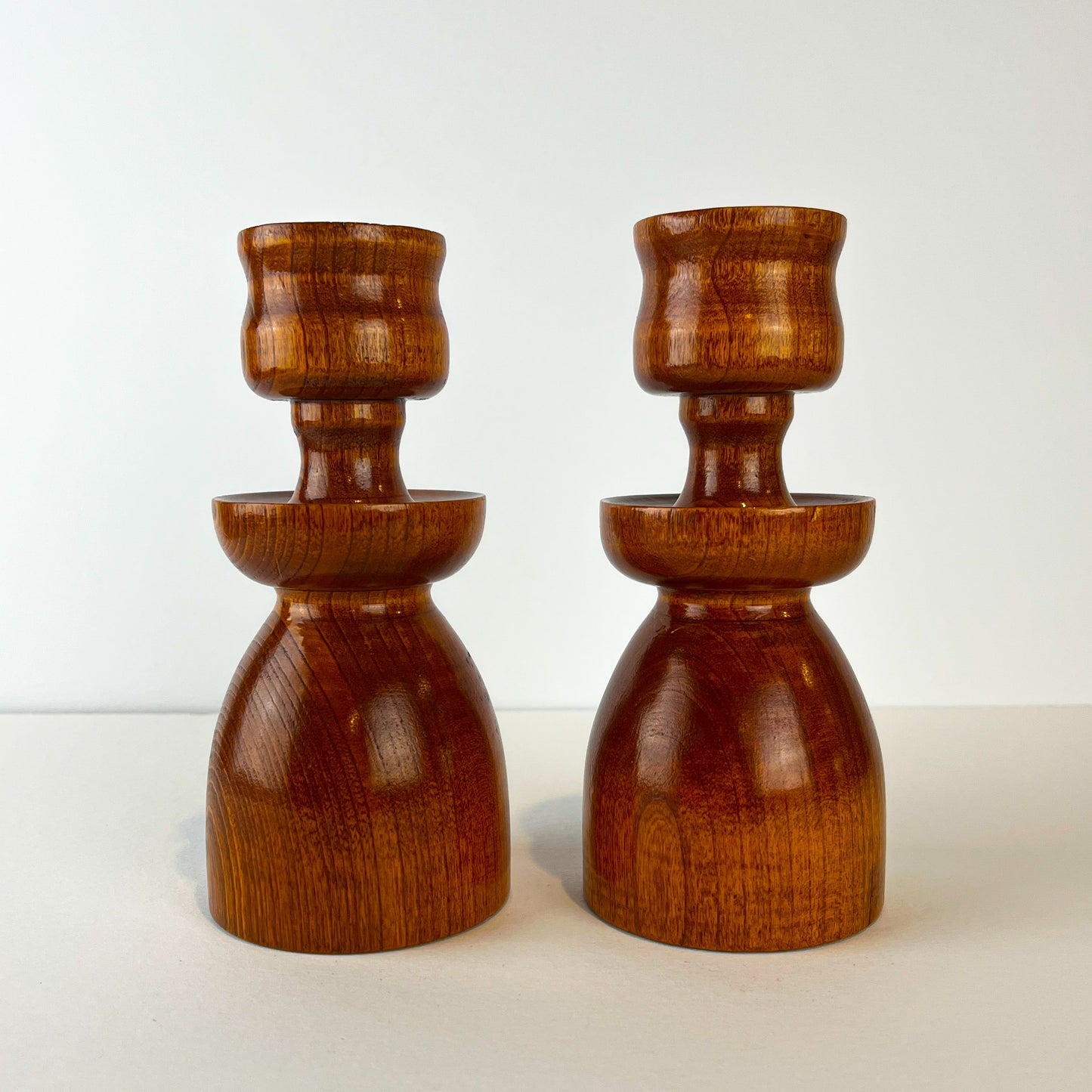 Mid Century Wooden Candlestick Holders - Set of 2